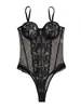 Body de encaje negro transfronterizo, faja sexy transparente con copas en el busto, camisola adelgazante y seductora para citas de mujeres