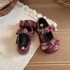 Zapatos Pequeños de Cuero Merlot Retro para Niñas Estilo Nuevo 2026 Zapatos de Princesa con Moño para Bebé Zapatos Mary Jane Individuales para Niños