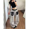 Jeans de diseño estilo americano Beer Captain con estampado de leopardo en el bolsillo para mujer, corte holgado, adelgazantes, dobladillo curvo, pantalones de largo hasta el suelo