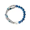 [Guardián de las Profundidades] Pulsera de Cuentas de Concha de Cianita Natural para Mujer, Pulsera de Calcedonia Azul Luz de Luna Gris Moderna y Exquisita