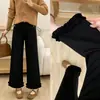 7507 Calça de Maternidade Cordão Lateral Babado Outono/Inverno Calça de Pierna Reta Calça Casual Elástica Calça Cropped Versátil