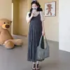 Vestido de maternidad verano nuevo top de manga corta, vestido de tirantes floral de longitud media para mujeres embarazadas, conjunto de dos piezas para mujeres embarazadas