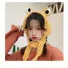 Sombrero de Rana Tejido de Lana para Otoño e Invierno de Mujer Estilo Coreano Moderno Lindo Casco de Rana Sombrero Protector para Orejas Diadema de Rana de Celebridad de Internet