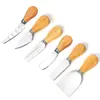 ¡Precio de fábrica! Cuchillo para Queso de Acero Inoxidable Mango de Roble Tenedor para Queso Raspador de Crema Cuchillo para Pizza Cuchillo para Pan Juego de Cuatro Piezas