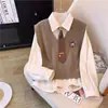 Estilo Preppy Salty High-End Combinação Outono e Inverno Conjunto Completo de Camisas e Coletes Terno de Duas Peças para Mulheres Uso Primavera e Outono 2025