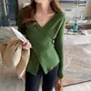 Camisa de Malha para Base Feminina 2025 Outono e Inverno Novo Design de Suéter Cruzado com Decote em V Nicho Top Emagrecedor