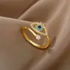 Anel Ajustável Aberto com Zircônia Olho de Diabo Europeu e Americano Inlaid em Aço Inoxidável Banhado a Ouro Joias Femininas Anel Transfronteiriço