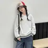 Sudadera con Cuello Camisero para Chicas Estilo Universitario para Primavera y Otoño, Top Casual Elegante para Chicas Mayores, Jeans Sueltos para Estudiantes de Secundaria, Moderno