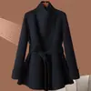 Abrigo de Cachemira Doble Cara para Mujer, de Longitud Media, Elegante, Petite, Cuello Alto, Abrigo de Lana de Alta Gama, Nuevo Estilo Invierno 2026