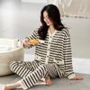 Pijama, Pantalones de Manga Larga, Ropa de Casa de Algodón Puro Casual y Cómoda para Mujer, Colores Contrastantes, Traje Casual Sencillo para Exterior de Otoño