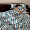 Conjunto de Quatro Peças de Algodão Tricotado Classe A 100% Algodão Algodão Tianzhu Listrado Simples Estilo de Pousada de Luxo Capa de Edredom Super Macia para Dormir Nu