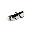 Zapatos Planos Versátiles de Punta Cuadrada con Hebilla de Una Línea y Bloques de Color Estilo Ballet Zapatos Pequeños de Cuero con Remaches Retro Mary Jane para Mujer