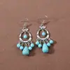 Pendientes Bohemianos Europeos y Americanos con Borlas y Turquesa, Pendientes de Estilo Étnico Retro, Joyería para Orejas Única y Elegante Estilo Tibetano