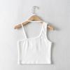 Nueva camiseta de verano de estilo europeo y americano para chica sexy, ultracorta, con cuello halter, cruzada, ajustada, de color liso, a la moda