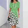 Impresión Digital 3D Ropa de Verano Color Leopardo Conflicto Vestido Largo Nostálgico Holgado Cuello Redondo Falda Línea A Manga Corta Transfronterizo