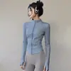 Jaqueta Cardigan Esportiva de Yoga com Zíper de Secagem Rápida Feminina Jaqueta de Corrida Fitness Manga Longa Top Alta Elasticidade Respirável Roupa Esportiva de Treinamento