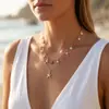 Collar de Doble Capa Estilo Vacaciones en la Playa Nuevo Estilo Europeo y Americano con Colgante de Estrella de Mar de Aleación Flor de Esmalte, Cadena de Clavícula Suave de Nicho