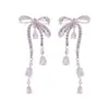 Pendientes de Plata S925 con Aguja, Circonita Super Brillante, Lazo, Borla, Estilo Nicho Dulce de Alta Gama, Exquisitos, Moda, Lujo Ligero