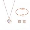Collar de trébol de acero de titanio, aretes de botón, pulsera, madreperla, juego de trébol, color inalterable, elegante, joyería de alta gama