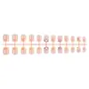 Venta Caliente Transfronteriza 24 Piezas Dulces y Suaves Rosas con Pedrería Estampadas Estilo Ins Florales Cortos Uñas Postizas Presionables Mayoreo