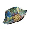 Sombrero de cubo de doble cara con estampado de piña de dibujos animados, superventas transfronterizo para hombres y mujeres, sombrero de protección solar para ocio al aire libre