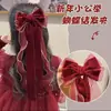 Horquilla Roja de Año Nuevo para Niñas con Lazo, Accesorio para el Cabello, Tocado Tradicional Chino de Año Nuevo, Pinza para el Cabello con Peluca de Estilo Chino para Niñas Hanfu