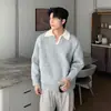 Outono e Inverno Estilo Old Money Tricô Falso de Duas Peças Gola Lapela Masculino Retrô Americano Cleanfit Solto e Versátil Tricô com Gola V