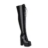 Botas hasta la rodilla botas gruesas nuevas cremallera botas de mujer otoño e invierno botas de jinete tubo de acero baile plataforma de agua europea y americana con cordones botas de tacón alto