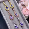 Venta al por mayor de fábrica Pendientes Populares de Tanzanita Natural Plata S925 Incrustados Piedra Principal 6*8 Venta Caliente Europeo y Americano Una Pieza