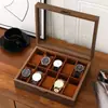 Fábrica de OrigenCaja para Gafas con Tapa abatible de Madera de Nogal Compartimentos Múltiples Caja de Almacenamiento con Pantalla Transparente Caja Antigua Bodhi
