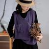 Colete de Tricô Patchwork com Renda Casual 2026 Novo Estilo Primavera Colete de Algodão Lavado Top Pulôver Gola Redonda Feminino