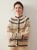 Cardigan Suéter de Tricô Cashmere Estilo Japonês Fair Isle para Mulheres, Design Outono e Inverno, Cardigan Versátil Casual para Outono e Inverno