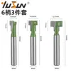 Conjunto Verde de 3 Peças Cortador para Fechadura Yusheng Haste de 1/4 Freseadora para Marcenaria Lâmina Simples e Dupla Cortador de Fenda em T Buraco para Fechadura Buraco para Porta-Retrato