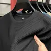 Camiseta de Malha de Bambu Seda de Gelo Masculina Manga Curta Verão Elástica Slim Fit Toque Gelado Casual Versátil Meia-manga Tendência