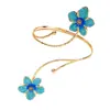 Pulseira de Braço Flor de Gotejamento de Óleo Metálica Cruzada Estilo Coreano Europeu e Americano, Ajustável, Joia Feminina Elegante e Única