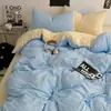 Conjunto de Capa de Colcha de Quatro Peças, Lençol Liso, Algodão Amigo da Pele para Dormitório de Estudante, Conjunto de Lençol com Elástico de Três Peças, Conjunto de Roupa de Cama Simples 4