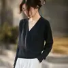Estilo Ligero Maduro Suéter de Punto con Cuello en V Cruzado para Mujer Delgado para el Trabajo Nuevo Cálido de Lana Peinada Fina Camisa Base Superior
