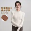 Top de Yoga con Cuello Alto y Forro Polar para Mujer, Chaqueta Deportiva de Manga Larga de Secado Rápido, Ajuste Delgado para Correr en Primavera, Ropa de Fitness