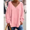 Otoño e Invierno Nuevo Ropa de Mujer de Comercio Exterior Transfronterizo Europeo y Americano Color Sólido Cuello Manga Larga Holgado Casual Cómodo Camiseta Top