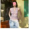 Top de Tirantes Estilo Francés Femenino Rosa Puro Deseo Lunares Cuello Halter Chica Dulce Picante Fruncido Escote en V Profundo Espalda Descubierta Camisola