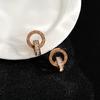 Brincos de Diamante Roma Europeus e Americanos novo design criativo brincos de aço titânio ouro rosa brincos femininos de dois aros brincos da moda bijuterias