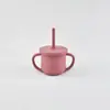 Taza de Agua de Silicona para Niños, Taza de Leche, Taza Resistente a Caídas, Taza con Doble Asa, Taza con Popote para Beber, Taza para Beber, Taza de Leche para Niños
