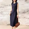 Vestido Tricô Redondo Novo para Primavera 2026 para Mulheres, Cor Sólida, Solto, Casual, Versátil, Sem Mangas, Comprimento Médio