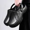 Chinelos Masculinos Estilo Transfronteiriço, Sapatos de Couro Fechados para Chef de Cozinha Antiderrapantes Resistentes a Óleo, Sapatos de Trabalho, Sandálias de Uso Duplo, Casuais