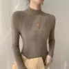 Suéter de Cashmere Meia-Gola para Mulheres, Pulôver de Cashmere Liso, Camada Base Tricotada, Modelagem Justa, Suéter Interno Valorizador para Outono e Inverno