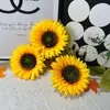 Girassol de simulação 3 cabeças flor artificial decoração de janela adereços para fotos flor de seda decoração artística flor DIY flor amarela