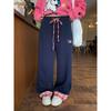 Pantalones Deportivos a Cuadros Patchwork Dachshund 2025 Primavera Nuevos Rectos con Cordón Caídos de Pierna Ancha Casuales para Mujer