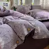 Juego de cuatro piezas de estilo vintage de lujo ligero de algodón lavado de lino ultrasuave con funda de edredón abotonada, sábana plana, sábana bajera y artículos de ropa de cama 4