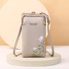 Fornecimento de fábrica 2024 nova bolsa de celular feminina moda coreana padrão lichia cor sólida bordada transversal bolsa de ombro