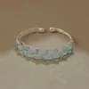 Pulseira vintage de renda vazada azul com contas em formato de gota, pulseira aberta ajustável de luxo retrô